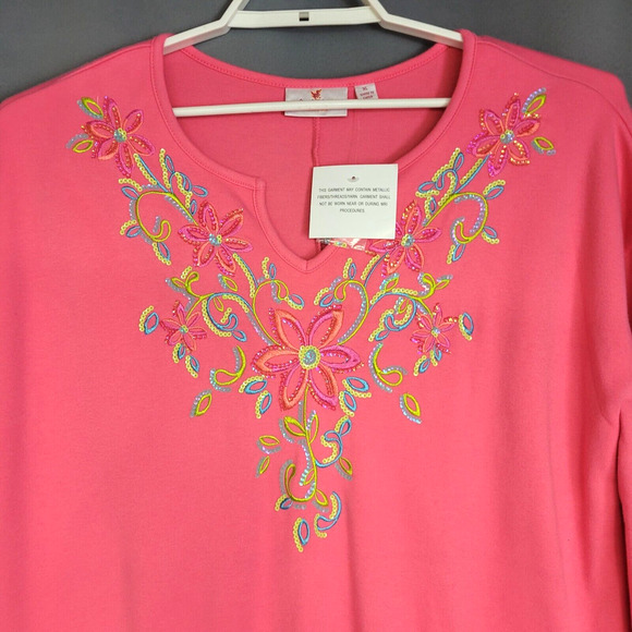 Quaker Factory Kraftan Dress Womens XL Pink Embroidered Sequin Floral Tunic New - Picture 2 of 13